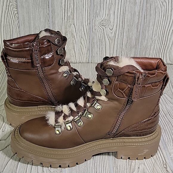 Circus by Sam Edelman Floral Mid Calf Boots Brown Snake Print Womens 5.5 NEW - Picture 11 of 12